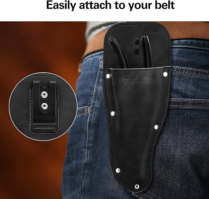 Housolution Garden Pruner Sheath, Pruner Holster, Premium PU Leather Holster Protective Case Cover Scabbard for Gardening Pruning Shears Scissor - Black