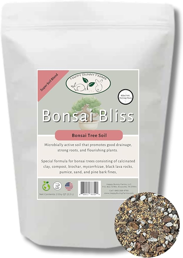 Bonsai Tree Potting Mix, Organic. 2qt Bag (3.5lbs) with Biochar, Mycorrhizae, Lava Rocks, Pumice, Pine Bark, Wood Compost, and Other Essential Nutrients.