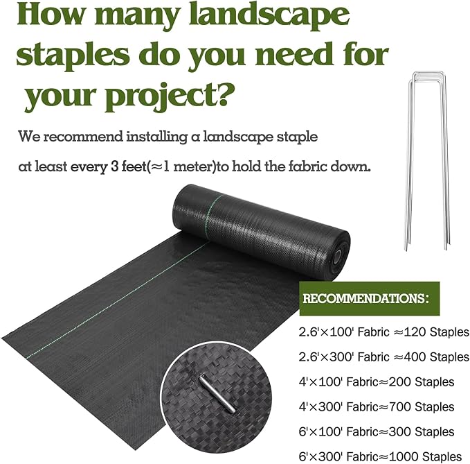 HongWay 6FT x 100FT Weed Barrier Landscape Fabric, Weed Control Weed Blocker Fabric Heavy Duty with 40 U-Shaped Stakes, Ground Garden Bed Cover Woven Geotextile Fabric for Underlayment, Driveway