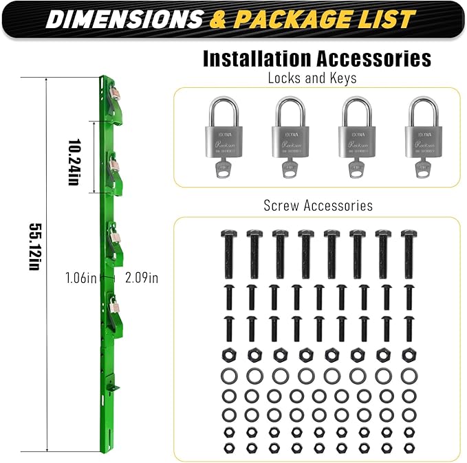4 Place Weed Eater Rack Fit for Landscape Trailer Truck Open Utility Trailers Lockable Trimmer Rack Holder Carrier Mount On with 4 Lock Steel-Green