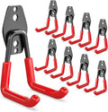 3-H Garage Wall Hooks Heavy Duty 8 Pack, Anti-Slip Steel Wall Mount Storage Hooks for Hanging Ladder Garden Yard Tools, Utility Organizer for Garage Lawn Shed(Red)