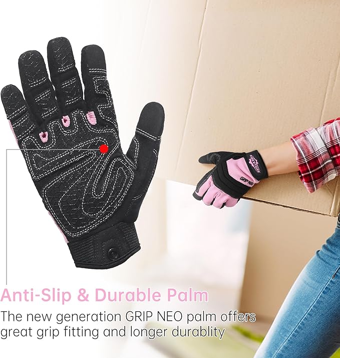 Women's Work Gloves with Grip, Flexible Breathable Yard Gloves - Pink Medium