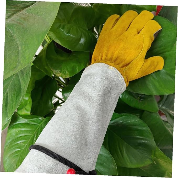 Cowhide Puncture-proof Gardening Gloves for Thorn Protection, Extended Length 11.5cm, Heavy-duty Protective Work Gloves for Outdoor Garden and Pruning Tasks