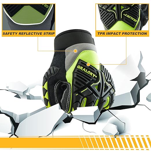 Safety Work Gloves Men Women, TPR Impact Gloves for Men Women, Anti-Vibration Gloves, Touch Screen Heavy Duty Work Glove for Gardening Construction Mechanic, Leather Tactical Glove, Medium