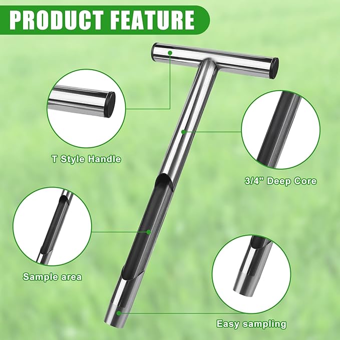12 Inch Soil Probe, Stainless Steel Soil Sample Probe with 2 Bags, T-Handle Soil Test Probe Kits Tool for Soil Sampling, Home Plant Care, Garden, Farm, Lawn