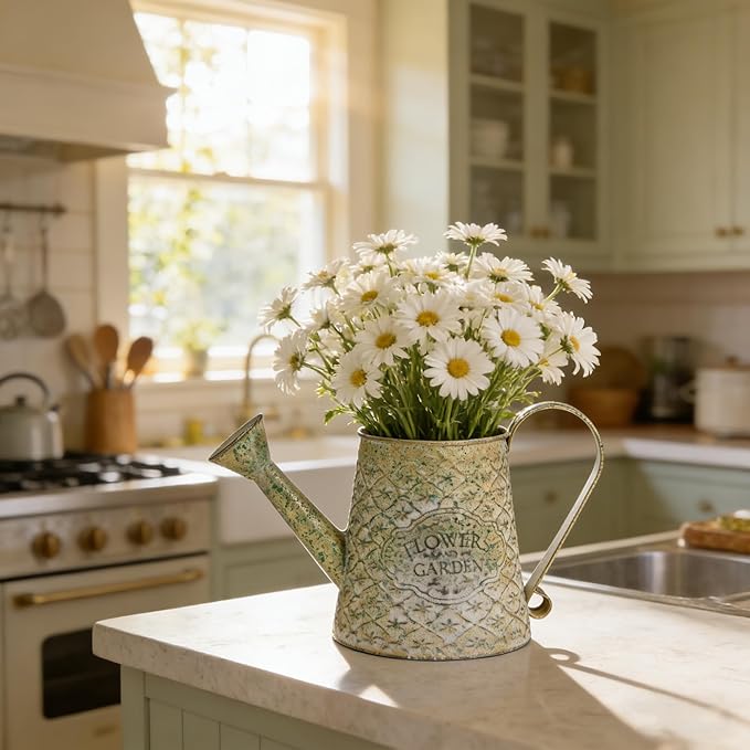 Vintage Metal Watering Can with Handle Rustic Farmhouse Watering Can Flower Pot Distressed Decorative Planter Retro Gardening Flower Bucket for Home Indoor Outdoor Garden Balcony Courtyard