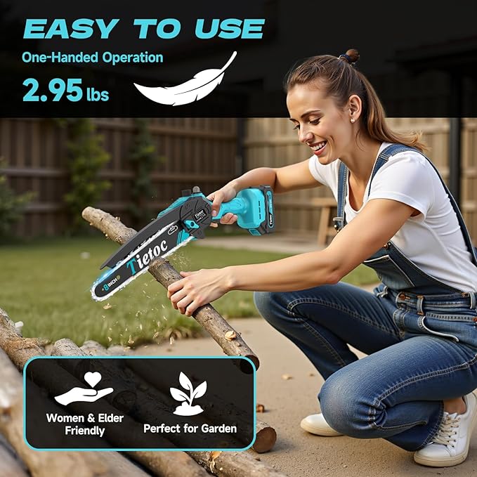 Mini Chainsaw Cordless, 8 Inch & 6 Inch Portable Electric Chainsaw,Battery Powered Handheld Power Chain Saw with 2 Batteries and Auto Oil,for Tree Trimm,Cutting Wood,Garden Tool,Gift for Men Women