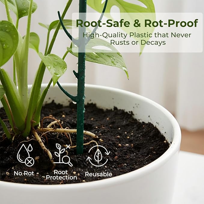 Monstera Plant Support Stakes Indoor - 10 Pack Stackable Garden Trellis for Potted Climbing Pothos Support - Durable All-in-One Tall Plant Sticks Pole for Modern Home Gardening