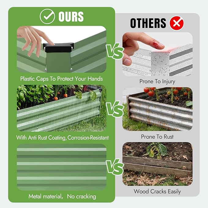 INNO STAGE Galvanized Raised Garden Bed Kits, 8x2x1ft Metal Raised Garden Beds Outdoor, Large Steel Raised Planter Bed with Gloves for Vegetables & Flowers Patio Ground Planter Box(Olive Green, 2PCS)