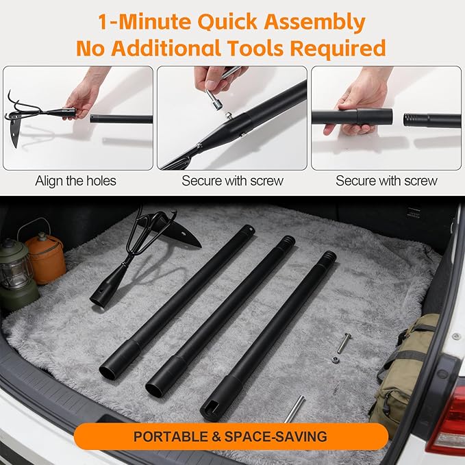 52" Heavy Duty 2-in-1 Hoe & Tiller Rake Garden Tool, 3-Tine Cultivator for Weeding and Soil Loosening, Long Handle Stand Up Digging Tool for Gardening and Planting