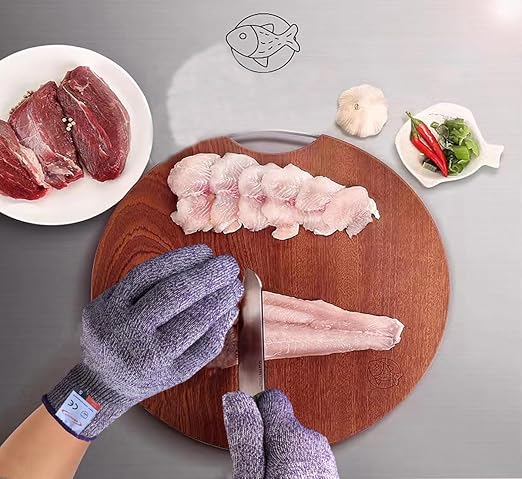 Cut Resistant Gloves, 2 Pairs of Cut Proof Gloves for Kitchen, Oyster Shucking, Fish Fillet Processing, Carving Wood and Gardening (Large-Violet)