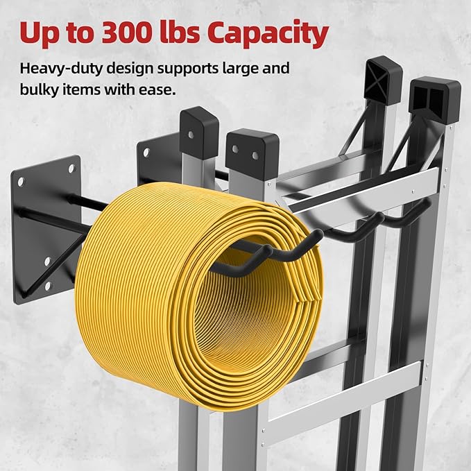 14'' Large Garage Hooks with 3 Support Rods, Heavy Duty Steel Garage Storage Wall Hooks for Garden Tool Organizer, Shed Organizer, Ladder Hooks, Car Tires, Chairs 2 Pack