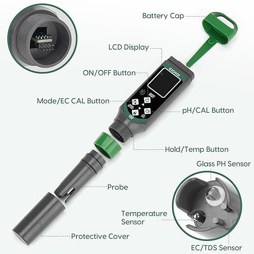 pH Meter Digital Display Color Screen 4 in 1 pH Tester pH EC TDS Temp Water Quality Test Pen Suitable for Home Planting Hydroponics Swimming Pool Drinking Water Brewing Hot Tub NFC DWC
