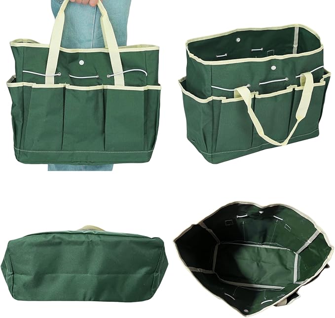 BLIRITEL Garden Tool Organizer,Waterproof Garden Tool Tote Bag with 8 Side Pockets,Outdoor Gardening Tool Storage Bag and Home Organizer for Gardener,Pottery,Electrician and Repairman