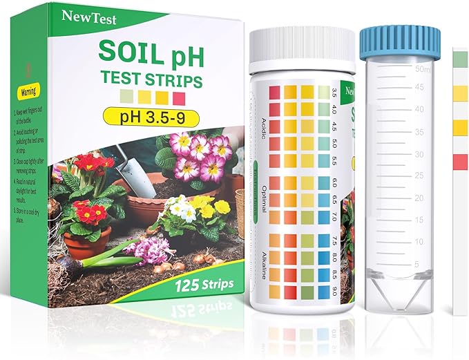 Soil pH Test Kit: Upgraded 125 Soil pH Test Strips with Measuring Cylinders for Accurate Testing pH Level of Garden Lawn Grass Flower Vegetable Compost Dirt (125)