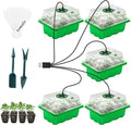 Seedling Starter Tray Kit with Upgraded Grow Light, 5 Pack Indoor Seed Plant Starter Set Kit with Grow Light for Seed Starting, 60 Cells Seed Germination Tray Kit with Humidity Domes