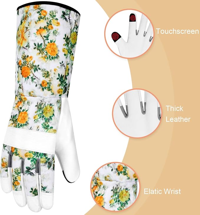 Leather Long Gardening Gloves for Women Thorn Proof Garden Gloves Yard Working Gloves