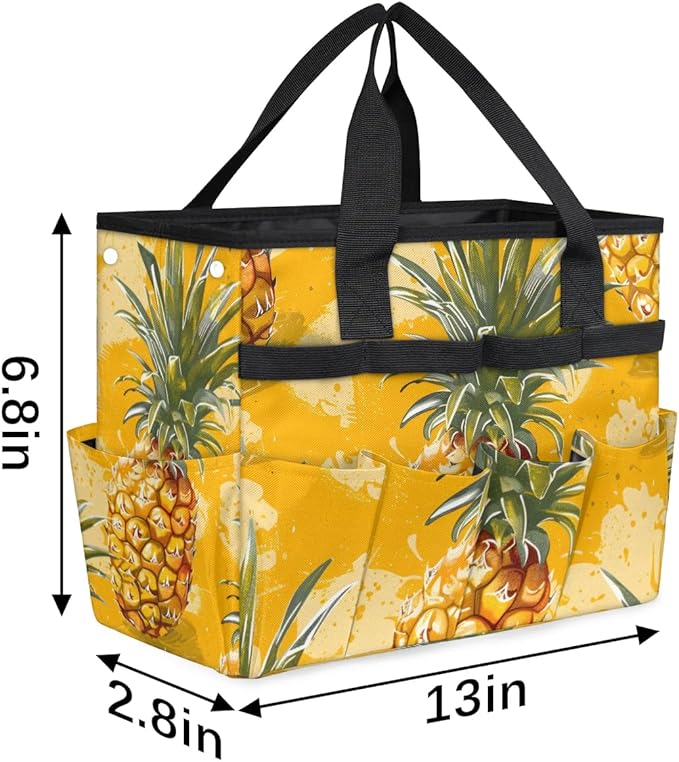 Garden Tool Bag Organizer Garden Tote Bag with Pockets Doodle Pineapple Tool Storage Organizer Gardening Tool Kit Holder 13" x 6.8" x 2.8"