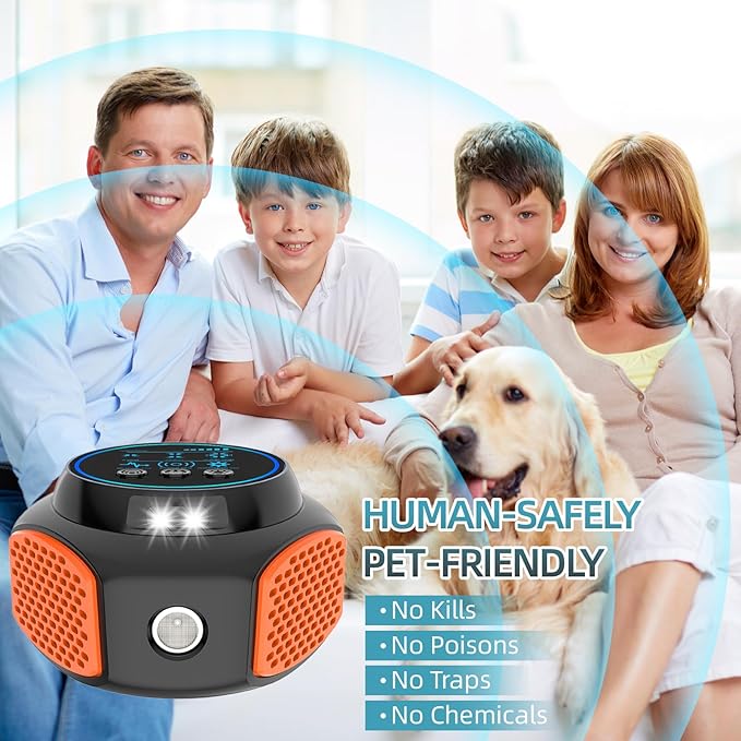 Mouse Repellent Ultrasonic, Plug in Mouse Deterrent Ultrasonic Pest Repeller, 360° Mice Repellent Indoor with Ultrasound Speaker & LED Strobe Light, Rat Roach Spider Repeller for House Attic Garage