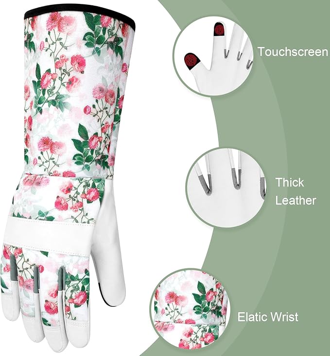 Leather Long Gardening Gloves for Women Thorn Proof Garden Gloves Yard Working Gloves