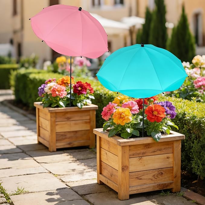 Voccos Upgraded Plant Umbrellas for Outdoor Plants 50" Tall 26" Canopy Adjustable Angle Garden Bed Shade Cover with Sturdy Metal Stake & UV Protection Plant Cover for Potted Plants Flower Pot