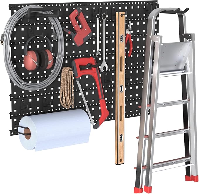 ClosetMaid ProGarage Slatwall Hang Track Kit, 33 in. W with Peg Board Hooks, Hangers, Paper Towel Holder, Garage Organizer System, Black