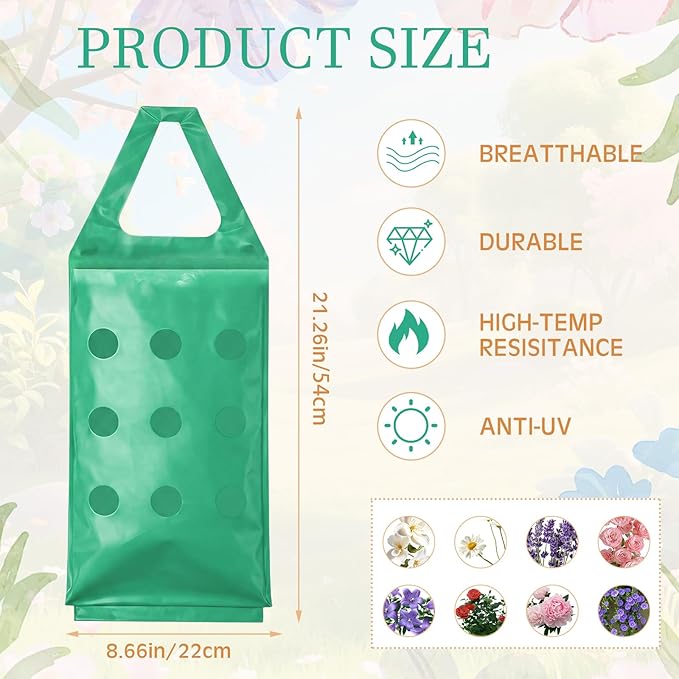 30 Pack Hanging Strawberry Planter and Flower Grow Bags with 9 Holes, Large 21" Fence Planter Pouches, Upside-down Garden Bags for Flowers, Strawberries, Tomatoes, 3.5-5kg Weight Capacity, BPA-Free