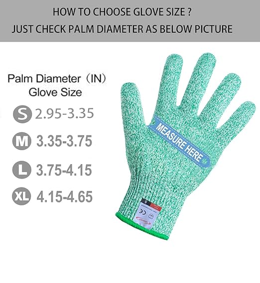 Cutting Gloves, 1 Pairs of Cut Resistant Gloves Food Grade, Cut Resistant Gloves for Kitchen, Oyster Shucking, Fish Fillet Processing, Carving Wood and Gardening(Large-Green)