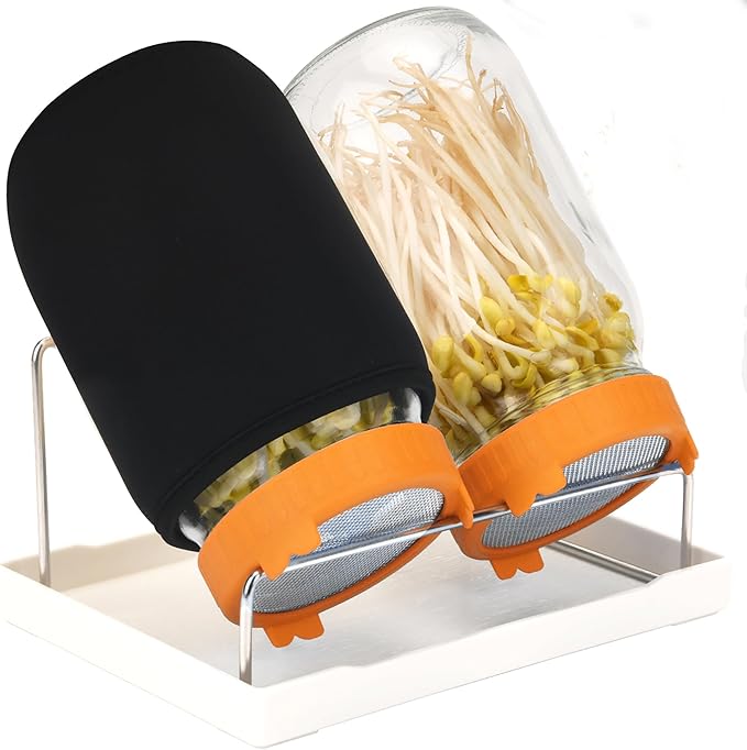 Lulonpon Sprouting Lids Growing Kit, Screen Sprout Lids with Stand, Sprouting jar kit for Sprouting, Sprouting Bean Seeds, Sprouting Kit