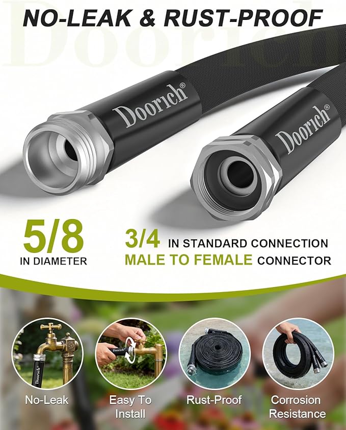 Garden Hose, Lightweight, Ultra Flexible, Durable, Kink-Free Water Hose - Made of TPU, Drinking Water Safe Material, Non-Shrinking, Easy to Store, All-Weather, Black (25 FT)