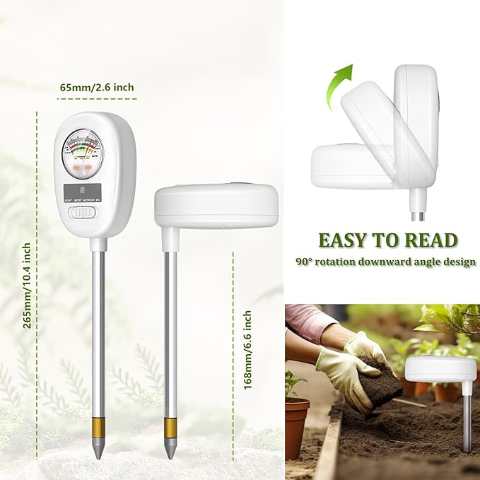 [Newest] Soil Meter, 4-in-1 Soil Moisture Meter, Digital Soil Test with pH, Moisture, Light and Nutrient for Gardening, Lawn, Farming, Outdoor& Indoor Plants