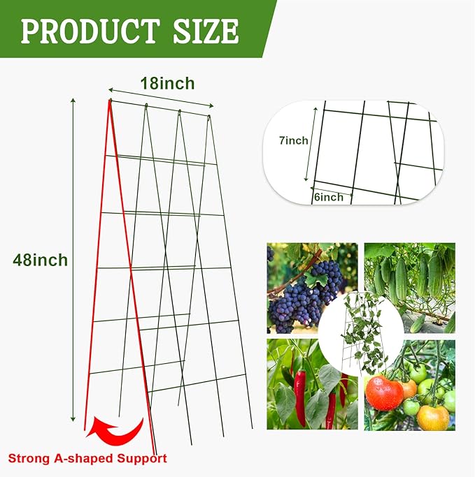 48" Hx 18" L Cucumber Trellis for Garden A Frame Plant Support for Raised Bed, Outdoor Indoor Plant Garden Trellis for Climbing Plants (3 Packs)
