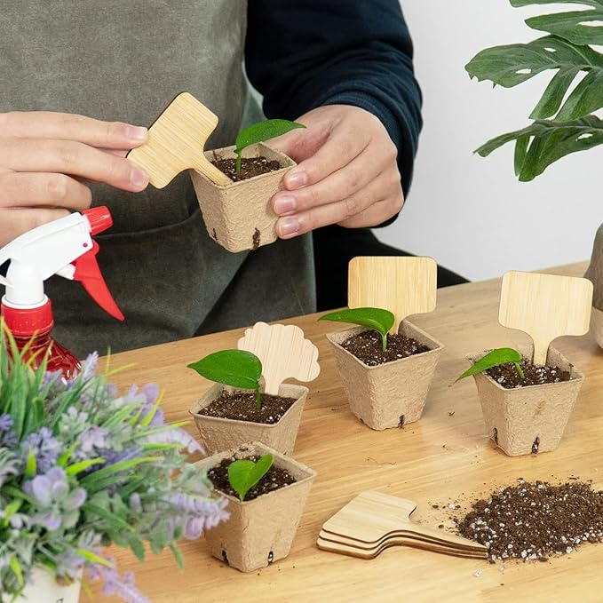 OBTANIM 75 Pack Bamboo Cloud Plant Labels with A Marker Pen, Garden Markers Sign Plant Tags for Seedling Potted Herbs Flowers Vegetables
