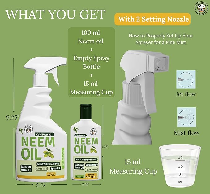 Neem Oil Spray for Plants (Makes 320 Fl Oz)- Pure Cold Pressed Neem Oil | Indoor & Outdoor