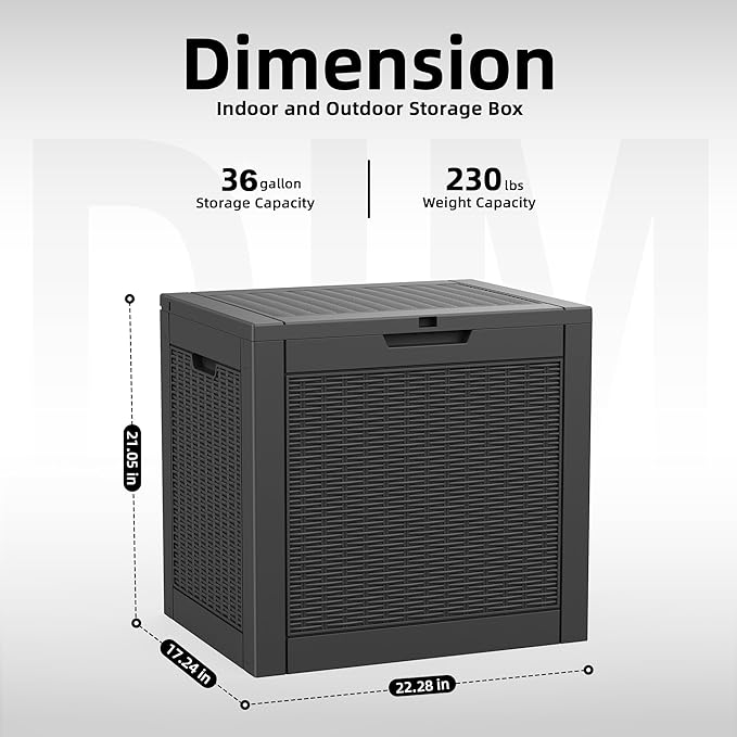 36 Gallon Resin Deck Box Outdoor Storage Box Waterproof for Patio Furniture,Outdoor Cushions,Garden Tools and Pool Supplies（Black）