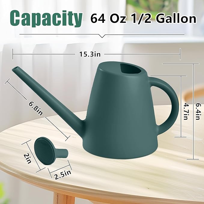Indoor and Outdoor Watering Can - Long Spout -1/2 Gallon (64oz) - Blackish Green