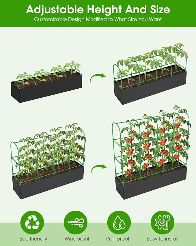 Cucumber Trellis with Grow Bags for Garden, Extra-Large U Frame Garden Trellis for Climbing Plants, Metal Plant Trellis with Garden Netting for Vegetables Flowers Fruits (U-5 Arches)