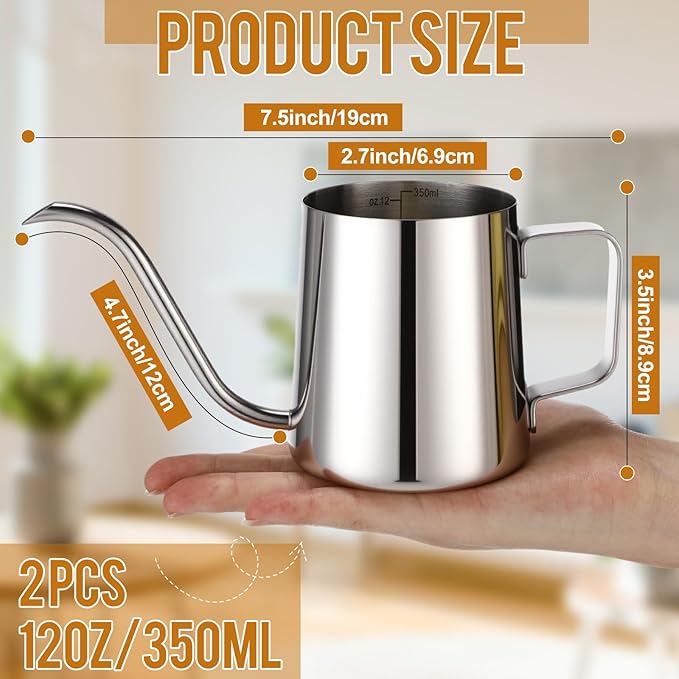 2 Pcs Small Watering Can for Indoor Plants, 12 Oz/350 ml Mini Plant Watering Pot with Long Spout and Scale 304 Stainless Steel Tiny Watering-can for Outdoor Indoor Plants Garden(Sliver)