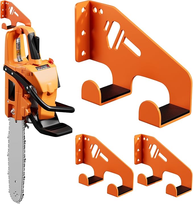 Chainsaw Hanger Wall Mount - Heavy Duty Chainsaw Holder for Garage Organization, Storage Shed Organizer, Chainsaw Rack with Protective Pad, Garage Tools, 3 Pack(Orange)