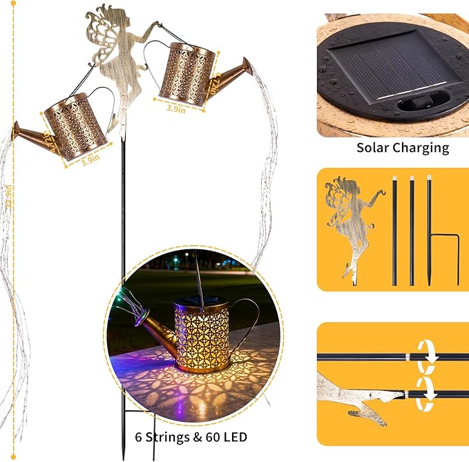 SRNPMIU Solar Watering Can Light - Solar Yard Decorations Outdoor,Garden Decor Lights for Yard,IP65 Waterproof Hanging Lantern Lights,Outside Garden Flower Bed Decor Light for Moms Birthday 2PCS
