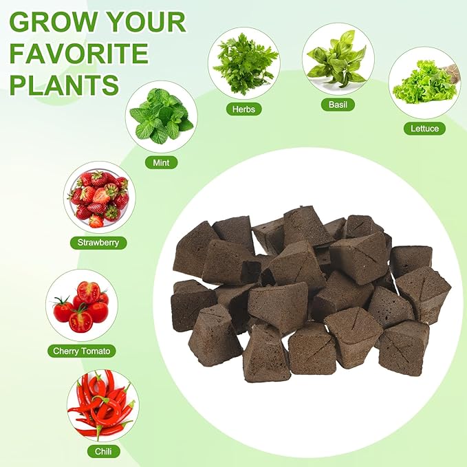 M METERXITY 50-Pack Grow Sponges, 1.7x0.8x1.8 Inch Replacement Root Growth Sponges Seed Pods for Plant Rooting/Seed Germination/Hydroponic Gardens System Supplies, Starter Plug for Seeds