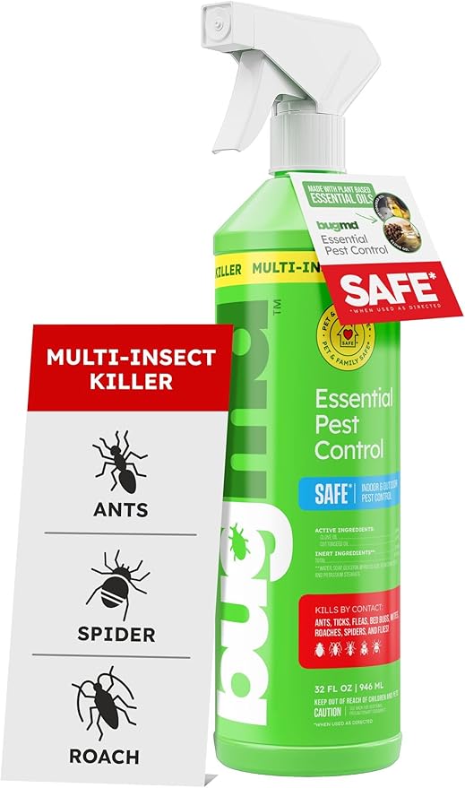 BugMD Ant Spray – Insect & Pest Spray Indoor Safe for Pets, Roach & Spider Killer, Plant-Based Insect Repellent for Home, Flea & Fly Sprayer with Clove Oil, Plant-Based Essential Oil Formula 32 fl oz