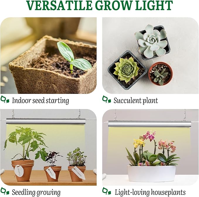 SOLIGT Grow Lights for Seed Starting, 2FT LED Full Spectrum Seedling Grow Lights with 4 Brightness & 8/12/18H On Timer, Adjustable Height Stand for Indoor Plants, Seedlings, Herbs & Vegetables