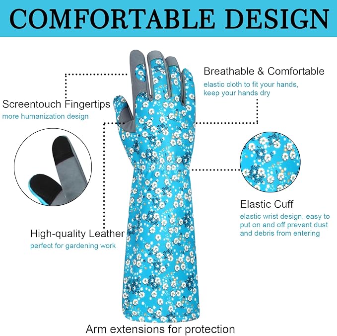 Long Gardening Gloves for Women Thorn Proof Leather Garden Gloves Breathable Working Gloves for Women Yard Outdoor