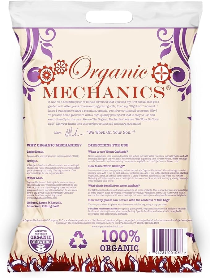 Organic Mechanics Worm Castings Soil Amendment, 5 Pounds - Enhances Soil Structure & Retains Moisture for Vegetables, Herbs and Flowers - Peat-Free, Eco-Friendly & Locally Sourced