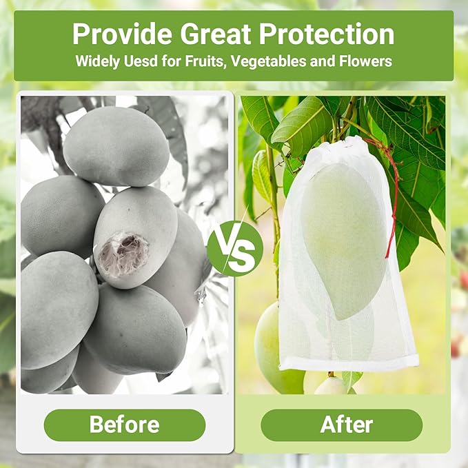 Fruit Protection Bags for Fruit Trees, 50pcs 6x10 Inch Nylon Mesh Garden Netting Bags Against Bugs Birds Squirrels, Cover Plants Flowers