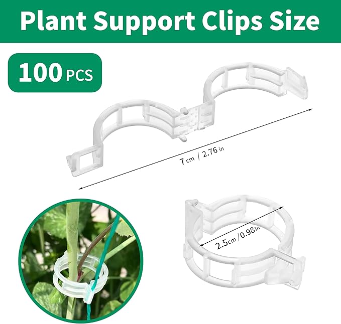 100pcs Trellis Clips for Climbing Plants Outdoor,Plant Support Clips Reusable Garden Clips,Tomato Clips, Plastic Trellis Clips,Garden Plant Clips to Grow Upright Makes Plants Healthier
