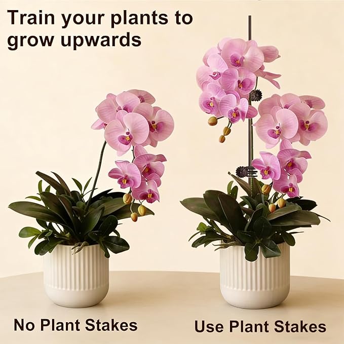 25PCS Plant Stakes for Indoor Plants, 15Inch Bendable Plant Support Stakes and 25PCS Plant Clips, Plant Sticks Support for Orchid, Flower, Potted Plants, Rose