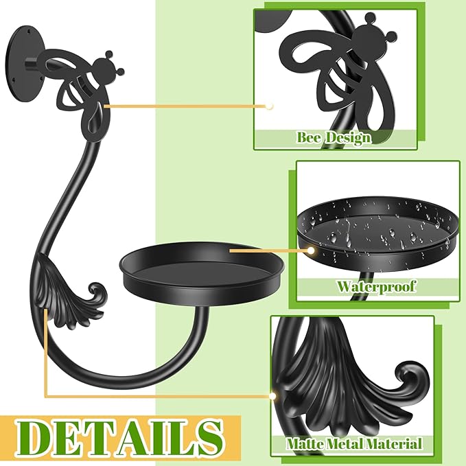 Wall Plant Holder Indoor, Metal Hanging Planters Hanger Floating Flower Display Stand for Window, Plant Shelves Hanging Plant Holder Window Plant Hanger Plant Decor Black (Bees-2pc)