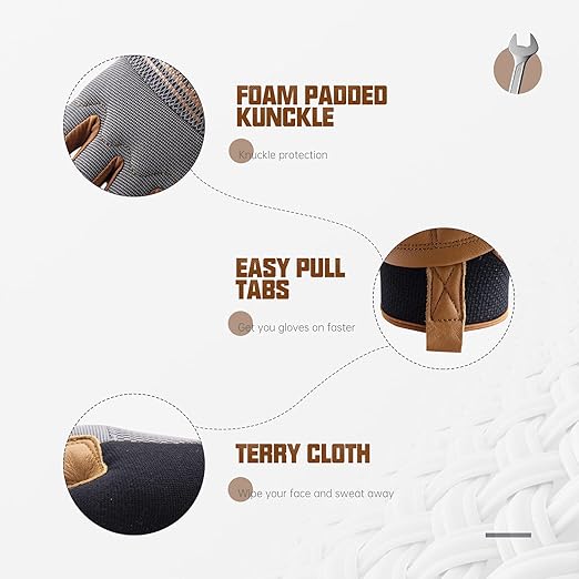 HANDLANDY Leather Work Gloves Mens & Women, Utility Safety Mechanic Working Gloves Touch Screen, Flexible Breathable Yard Work Gloves (X-Large, Brown-Cowhide Palm, Pack of 3)